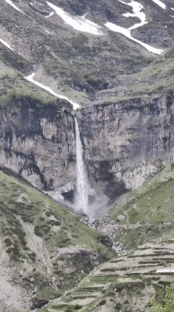Mountain landscape with waterfall documented in Sissu, India
