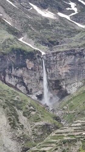 Mountain landscape with waterfall documented in Sissu, India