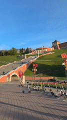 Tourist activity captured around Chkalov Staircase in Nizhny Novgorod