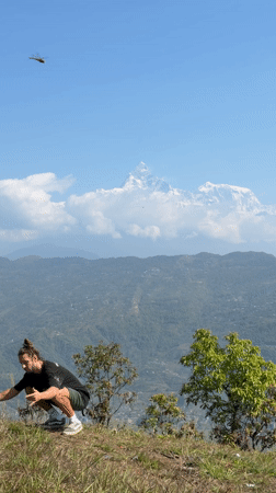 Blue Shiva statue with golden trident observed in Pokhara