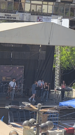 Rock band performs outdoor daytime concert in Blagoevgrad