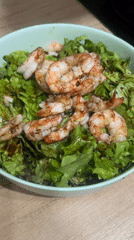 Shrimp salad photographed multiple times in Plovdiv restaurant