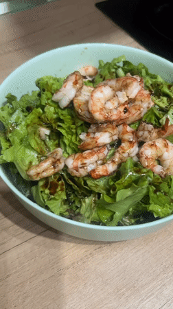 Shrimp salad photographed multiple times in Plovdiv restaurant