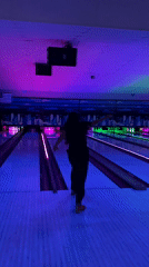 Neon-lit bowling alley in Waynesboro glows at night
