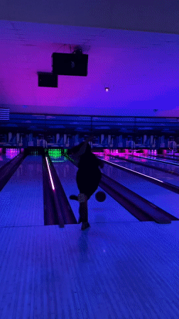 Neon-lit bowling alley in Waynesboro glows at night