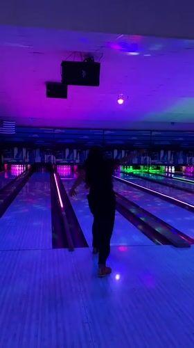 Neon-lit bowling alley in Waynesboro glows at night