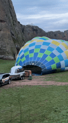 Hot air balloon prepared for dawn flight near Belogradchik