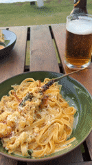 Waterfront dining captured in Weligama with lobster pasta meal