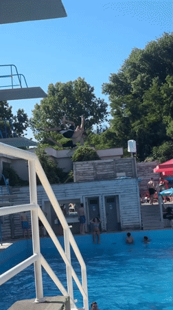 Diving and flipping off platforms at a Sofia outdoor pool