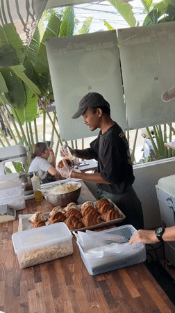 Early morning bakery operations and cafe scene in North Kuta