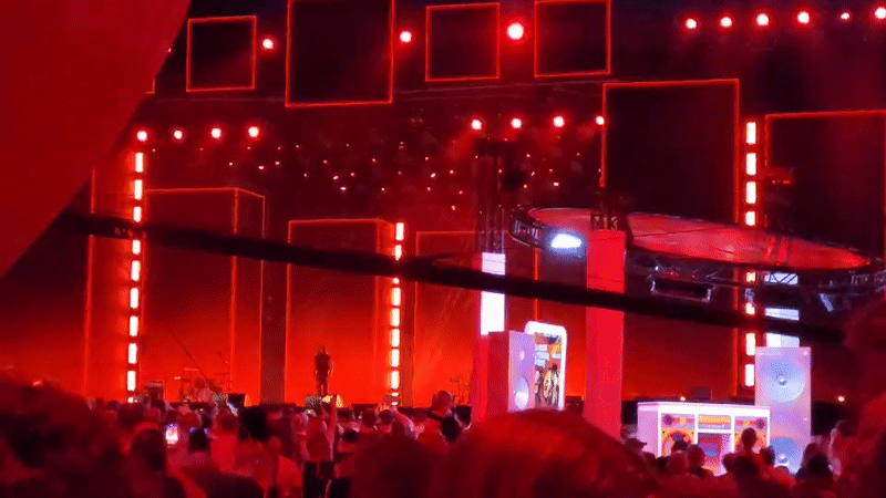 Outdoor concert in Bielsko-Biała with ORLEN branding and light show
