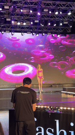 Beauty pageant contestants compete on stage in Kemer, Turkey