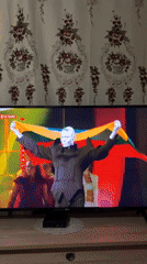 Eurovision viewer waves Bulgarian flag during broadcast in Lozarevo