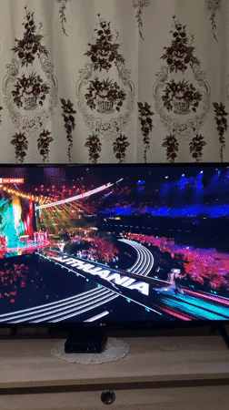 Eurovision viewer waves Bulgarian flag during broadcast in Lozarevo