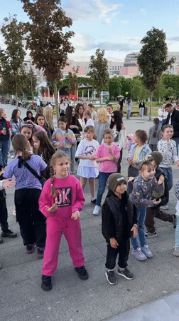 Children gather in public square in Khimki, Russia