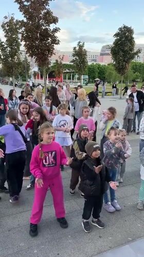 Children gather in public square in Khimki, Russia