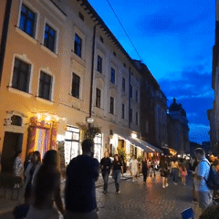 Evening foot traffic around Lviv's Rynok Square