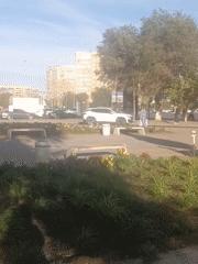 Afternoon stroll through a park plaza in Aktobe, Kazakhstan