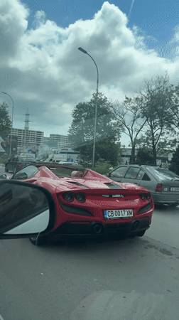 Red Ferrari convertible spotted at Varna traffic light