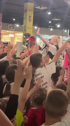 Children's entertainment show featuring Cheburashka performed at Russian mall