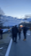 Traffic jam blocks highway near railway in Bistrice, Montenegro