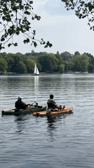 Two kayakers enjoy sunny morning on Essen lake
