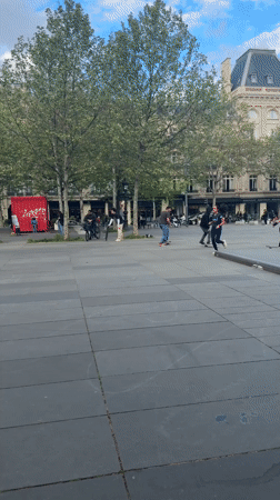 Skateboarders gather at Paris monument square for afternoon session