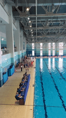 Synchronized swimmers train at indoor pool in Krasnoyarsk, Russia