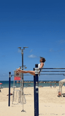 Calisthenics training on Tel Aviv beach bars, up close.