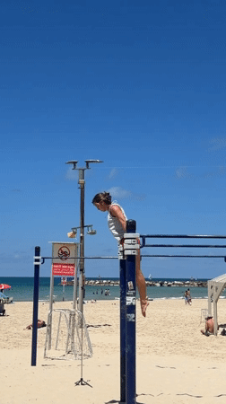 Calisthenics training on Tel Aviv beach bars, up close.