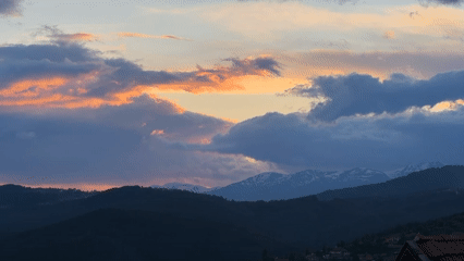 Dramatic sunset observed over mountainous Bulgaria landscape