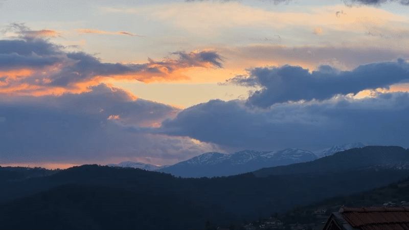 Dramatic sunset observed over mountainous Bulgaria landscape