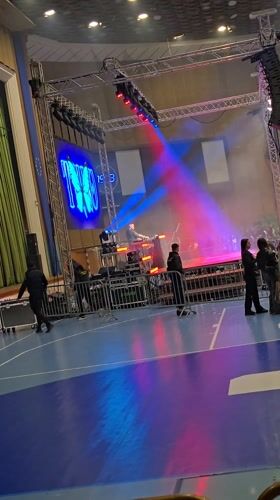 DJ performs at crowded indoor concert in Gabrovo, Bulgaria