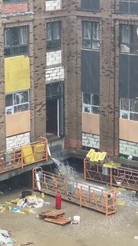 Summer rainstorm floods streets and soaks Izhevsk construction site