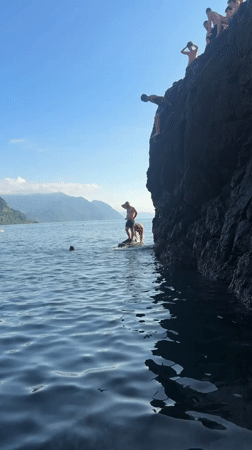 Cliff jumping into the Black Sea at Sarpi, Georgia