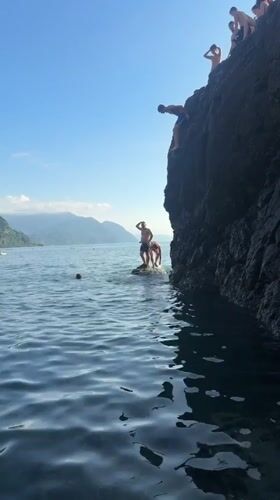 Cliff jumping into the Black Sea at Sarpi, Georgia