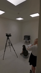 Inside a Prague art installation with video projections and parquet floors