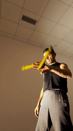Nunchaku practice session filmed from multiple angles in Karaganda