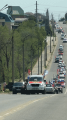 Flag-bearing vehicle convoy observed in Kamyshin, Russia