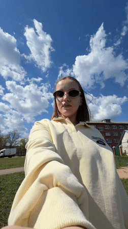 Woman documents morning beauty routine and playground outing in Russia