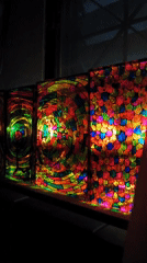 Colorful mosaic lamp creates vibrant light patterns in Bangkok
