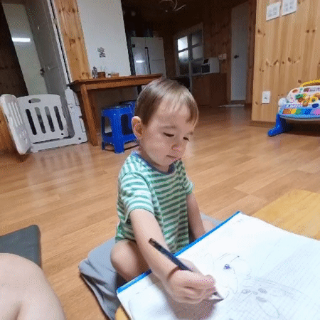 Rainy day at a rural South Korean retreat with a toddler and dog