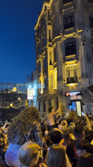 Street celebration with fireworks draws crowds in Istanbul's Beyoğlu district
