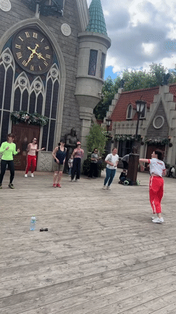 Outdoor dance and fitness session at Moscow castle venue