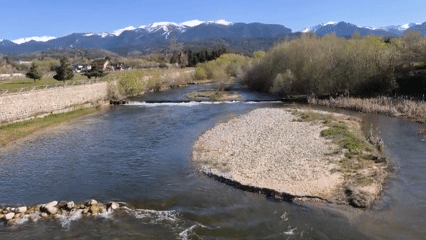 Spring day scenic views captured along Iskar River, Samokov