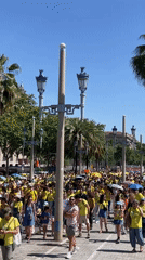 Labor protesters in yellow march through Barcelona demanding workplace reforms