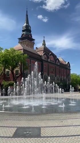 Fountain plaza and flower market captured in Subotica
