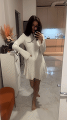 Woman takes mirror selfies in Khimki apartment bathroom
