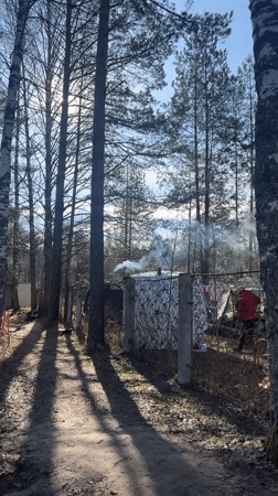 Early morning camping routine documented in Russian forest