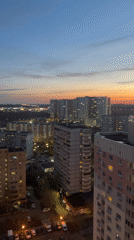 Moscow cityscape captured during sunset transition on May 2